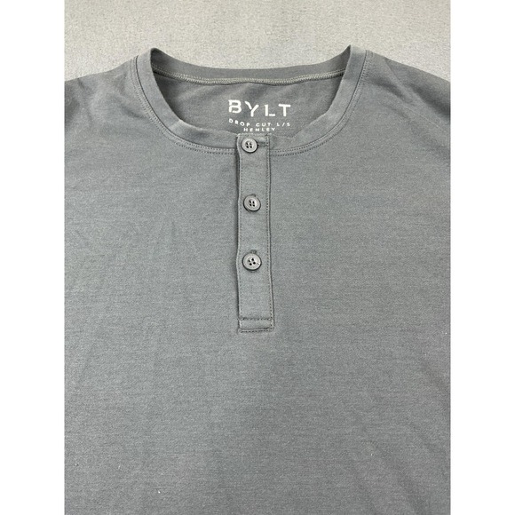 BYLT Drop Cut Henley Shirt Mens Large Gray Long Sleeve Stretch Casual Drop Hem - Picture 3 of 9
